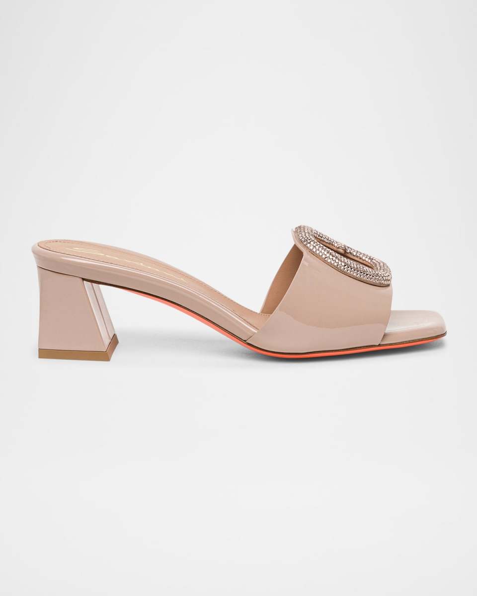 Marta Patent Crystal-Buckle Mule Sandals